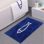 Tapis de bain antid�rapant motif poisson 40 x 60 cm - polyester bleu microfibre absorbante