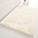 Tapis de bain - peluche absorbant - motif de feuilles - beige blanc - 40x60cm