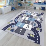 Tapis chambre enfant tapis de jeux tapis gar�on fille maison voitures route couleur: gris dimension:80x160 ...