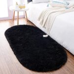 Tapis de chambre ovale 80 x 160 cm noir shaggy moquette doux moelleux tapis de salon descente de lit ...