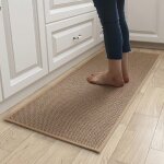 Tapis de cuisine devant evier antid�rapant en caoutchouc et lavable lin marron 44 x 120cm