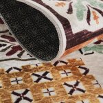 Tapis descente de lit 80 x 150 cm multicolore beige vert motif g�om�trique hydrophuge id�al pour chambre ...