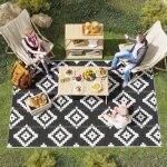 Tapis dext�rieur r�versible pliable tapis de camping plastique pp haute densit� dim. 182l x 274l cm noir ...