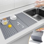 Tapis gouttoir  vaisselle pliable en silicone schage rapide 40 x 60 cm gris