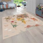 Tapis enfant antid�rapant - paco home - 200x200 cm - beige - motif animal - r�sistant � la tache - tiss� ...
