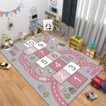 Tapis pour enfant chambre denfant tapis de jeu motif rues marelle rose [80x160 cm] label