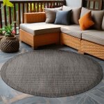 Tapis dext�rieur 200 cm rond noir tapis balcon cuisine et terrasse unicolore en tissage plat r�sistant ...