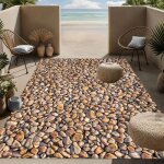 Tapis ext�rieur moderne en cailloux marron motif imperm�able pour terrasse jardin arri�re - cour tapis ...