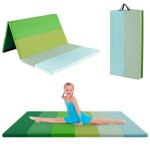 Tapis de gymnastique pliable costway 180 x 120 x 4 cm - 3 plis - en moussepu - poignes de transport ...