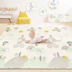 Tapis de jeu pour bebe 150x180x1cm tapis de sol xxl en mousse epais pliable reversible - 2 design differents ...