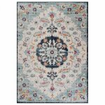 Tapis d orient 200x280 m�daillon floral bleu ecru lyn3 med tiss� style classique.