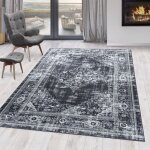 Tapis - orient - vintage noir gris - 120x170 cm - antidrapant - lavable  la machine