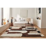 Tapis � poils long � motif graphique - nazar rugs - palerme - marron - 200x280 cm