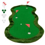 Tapis de putting golf 300 x 150 cm costway avec avec 3 trous et balles de golf pour f�te int�rieur / ...