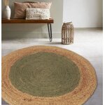 Tapis rond en jute tressé bicolore naturel et kaki 120 cm dylrev Tapis rond en jute tressé bicolore naturel et kaki 120 cm dylrev
