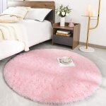 Tapis rond shaggy - dok - 100 cm � - rose - moelleux - antid�rapant - facile � nettoyer - hypoallerg�nique ...