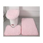 Tapis salle de bain lot - 3 pi�ces microfibre anti - d�rapant pvc flanelle - rose - convient pour wc ...