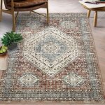 Tapis de salon 120x170cm poils courts antid�rapant motif floral vintage lavable design oriental pour ...