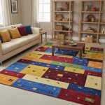 Tapis salon 160 x 230 cm multicolore bleu rouge laine noble structure chaleureuse myla