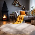 Carpetsale24 tapis salon 200 cm rond beige uni moderne et moelleux � poil court avec sous - couche antid�rapan ...