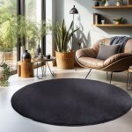 Carpetsale24 tapis salon 200 cm rond noir uni moderne et moelleux � poil court avec sous - couche antid�rapant ...