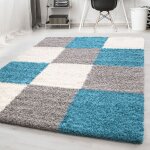 Carpetsale24 tapis de salon shaggy � poils longs turquoise tapis 160 x 230 cm design � carreaux doux ...