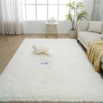 Tapis salon shaggy 120 x 160 cm descente de lit tapis poils longs blanc beige tapis doux pour salon chambre ...