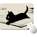 Tapis souris chat noir kawaii antid�rapant 26x21 cm - bord cousu base caoutchouc accessoire bureau ordinateur ...