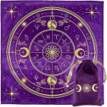 Tapis voyance & pochon - tapis oracle cartes et tarot divinatoire - nappe dautel en velour pour pratiquer ...