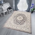 Tapiso dubai tapis salon classique cr�me gris beige floral rosace 250 x 350 cm