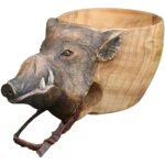Tasse en bois sculpte  la main tasse  boire de camping portable tasse  image de tte danimaux avec ...