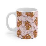 Tasse bonhomme pain d?�pices kawaii ? mug de no�l 325 ml ? design hiver fond rose et flocons ? cadeau ...
