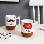 Tasses  caf en cramique avec le sige en bois 300 ml cadeau de nol mariage couple ou anniversaire ...
