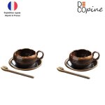 Tasses � caf� - decopine - wabi - sabi - c�ramique �maill�e - marron - lot de 2 pi�ces