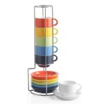 Tasses � caf� empilables - gigicial - lot de 6 - c�ramique - 70 ml - blanc