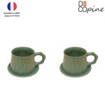 Tasse � caf� avec soucoupe - decopine - 300 ml - c�ramique artisanale - style japonais wabi - sabi - ...