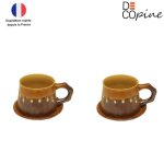 Tasses � caf� avec soucoupe - decopine - wabi - sabi - c�ramique �maill�e - fait main - 300 ml