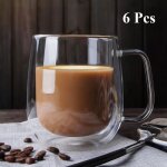 Tasse  caf - verre - 350ml - double parois - rsistant  la chaleur - lot de 6