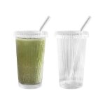 Tasse � caf� - verre - 7. 8 * 14cm - avec paille et couvercle - transparent - �cologique transparent ...