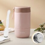 Tasse c�r�ales acier inoxydable 800ml anti - fuite 2 r�cipients + cuill�re �cole bureau d�placements ...