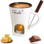 Tasse fondue chocolat - ulisem - c�ramique - fourchettes - bougie - blanc