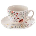 Tasse avec soucoupe en porcelaine - orion - maki - 260 ml - blanc - motif floral - compatible lave - ...
