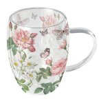 Tasse � th� en verre double paroi papillons et fleurs romantique