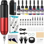 Tattoo set de machines avec 10 aiguilles pour tatouages 7 bouteilles dencre et alimentation de 1500 mah ...