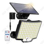 Lampe solaire exterieur 106led detecteur de mouvement eclairage exterieur solaire 3modes t�l�commande ...