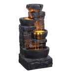 Teamson home fontaine 3 niveaux bols led cascade jardin finition gris fonc�