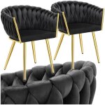 Chaises - tectake - lot de 2 fauteuils de salle � manger astano en velours design nou� avec pieds fin ...