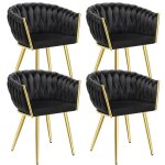 Chaises - tectake - lot de 4 fauteuils de salle  manger astano en velours design nou avec pieds fin ...