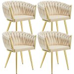 Chaises - tectake - lot de 4 fauteuils de salle � manger astano en velours design nou� avec pieds fin ...