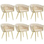 Chaises - tectake - lot de 6 fauteuils de salle � manger astano en velours design nou� avec pieds fin ...